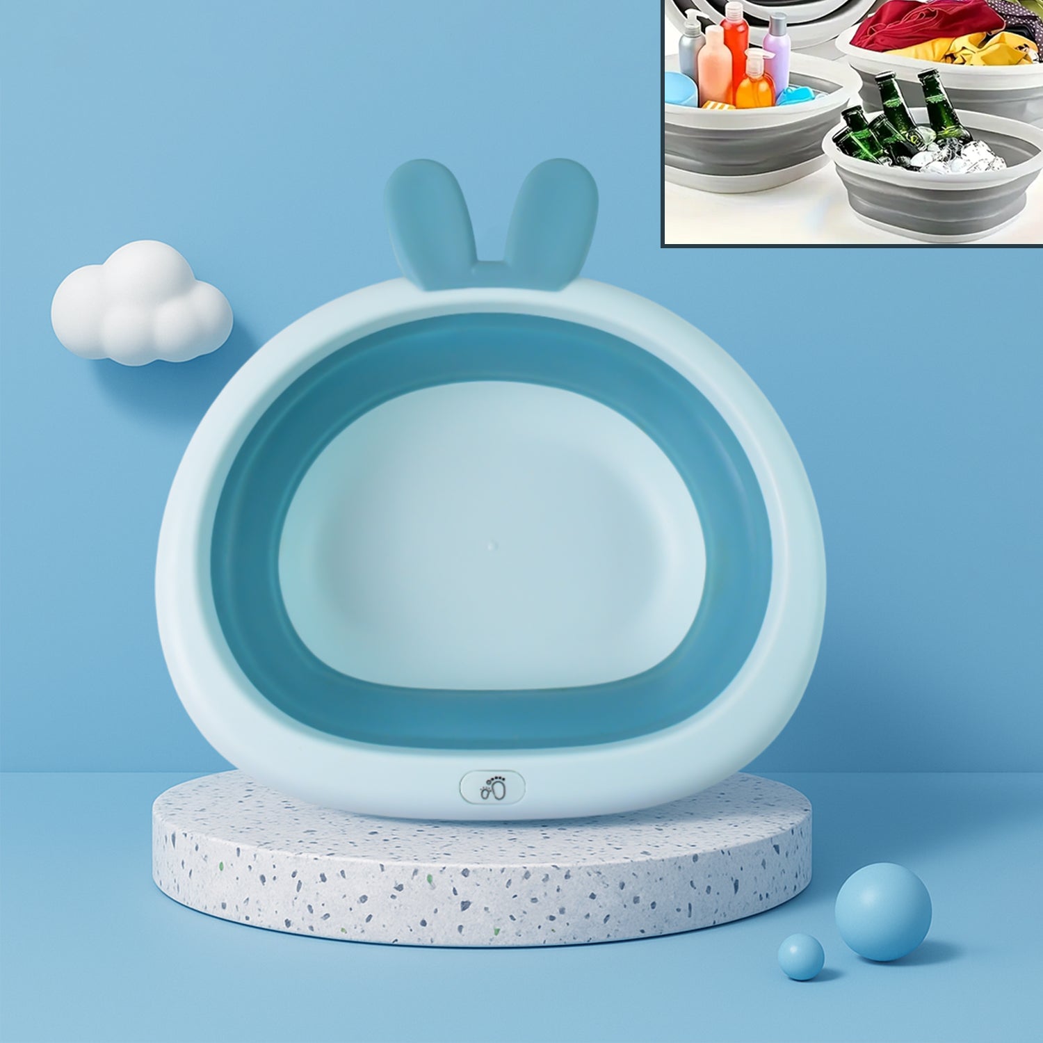 Foldable Multipurpose Collapsible Basin with Bunny Ear Handle Foldable Multipurpose Collapsible Basin with Bunny Ear Handle